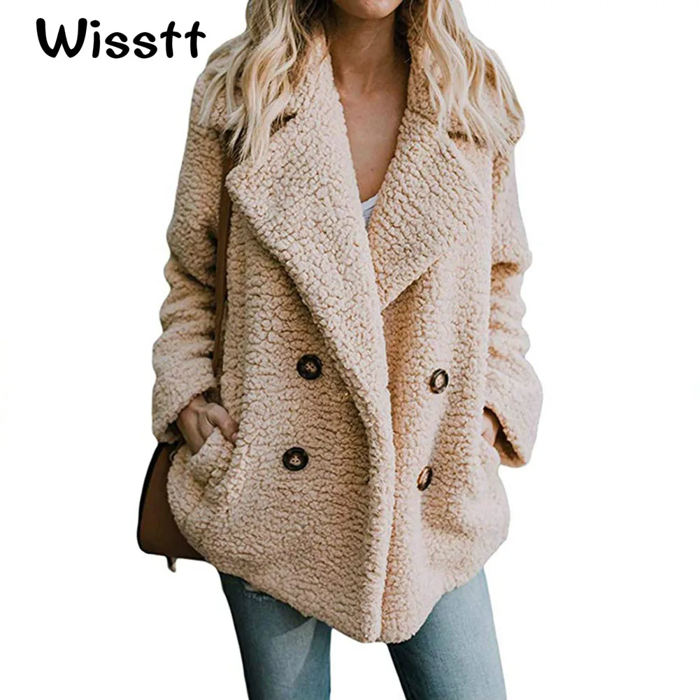WISSTT Lapel Fleece Fur Coat 2018 Women Winter Warm Fluffy