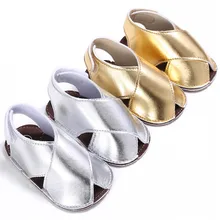 Детские летние туфли золотой и серебряный Цвет маленьких Босоножки, шлепанцы для маленьких новорожденных Мокасины