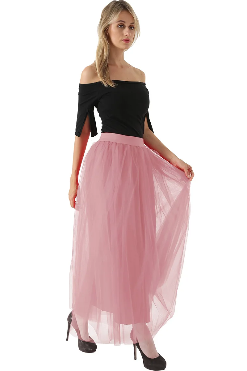 Фатиновая юбка-пачка полной длины с эластичным поясом; юбка принцессы для подружки невесты; 4 слоя юбки длиной до пола для взрослых; 100 см - Цвет: dusty pink
