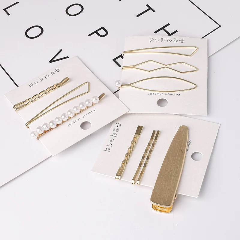 Korean INS 3Pcs Pearl Set Geometric Women Hairpin Snap Barrette Hairgrip Hair Clips for girls hair styling Hair Accessories