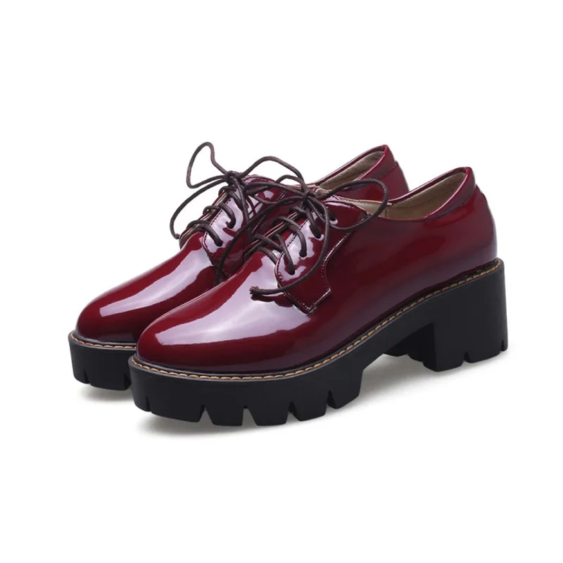 New Patent Leather Square Heel Women Pumps Casual Lace-Up Women Oxford Shoes Fashion High Heels Shoes Woman Platform Women Shoes (14)
