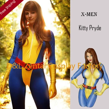 

Free Shipping DHL 2015 Adult X- Men Kitty Pryde Shadowcat Superhero Costume Lycra Blue&Yellow Halloween Cosplay Costume XM1749