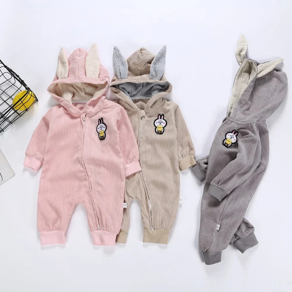 

Newborn Baby cotton rompers Lovely rabbit ears 3 colors baby boy's girls jumpsuits Long sleeve Autumn overalls