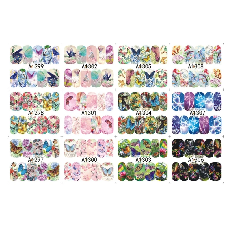 

12Pcs/Set Colorful Butterfly Nail Art Adhesive Sticker Complete Decals Wraps Water Transfer Manicure Tips For DIY