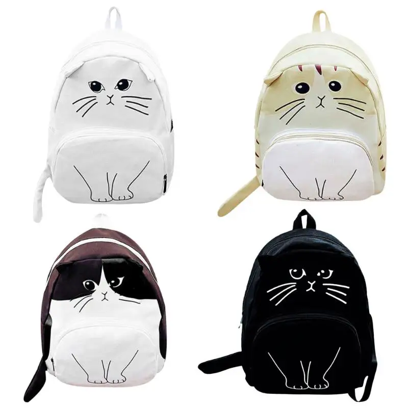 

Women Canvas Lovely Cute Cartoon Cat Ear Backpack Casual Students School Bag Cute Rucksack Travel Bag