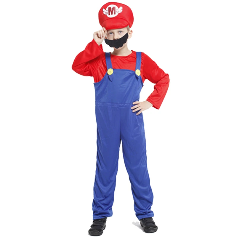 Детские маскарадные костюмы Super Mario Bros для детей Вечерние косплея Luigi на Хэллоуин