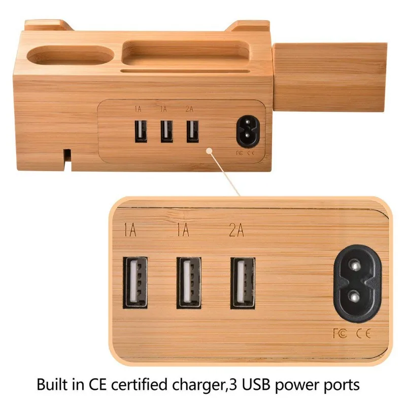 

Wooden 3 Ports USB Charger Dock EU/US/AU/UK Plug Travel Fast Charging Bracket Cradle Stand Holder For iPhone X Huawei Oneplus