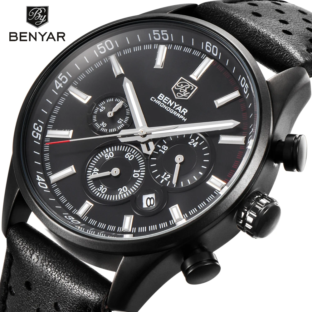 Tanie Reloj Hombre 2017 moda BENYAR chronografu sporta mężczyzna zegarki Top marka luksusowy wojskowy zegarek quartz zegar Relogio Masculino
