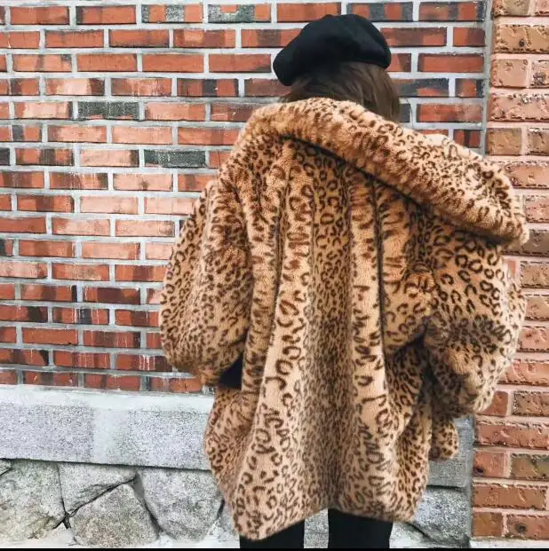 Винтаж нагрудные Leopard волосатые лохматый Искусственный мех Блейзер Пальто 2018