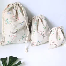 YILE мини деревенский цветок Хлопок Лен шнурок организованный мешок косметичка натуральный цвет 8614K