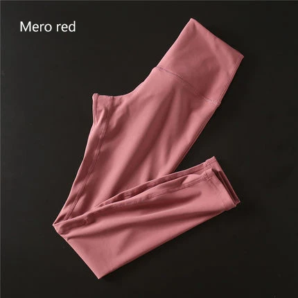 Супер мягкие обнаженные штаны для йоги и фитнеса для женщин 4-Way эластичные спортивные лосины анти-пот высокая Талия тренажерный зал Спортивные Леггинсы - Цвет: Merlot Red