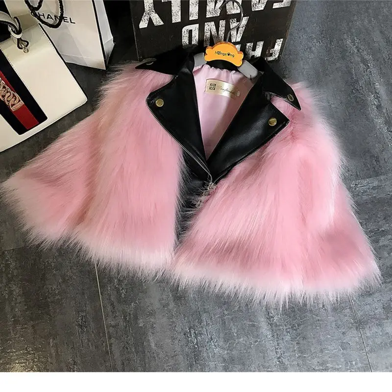 Детское пальто из искусственного меха осенне-зимняя куртка для девочек детский зимний комбинезон пушистая меховая одежда кожаная куртка с длинными рукавами для девочек TZ116 - Цвет: Pink