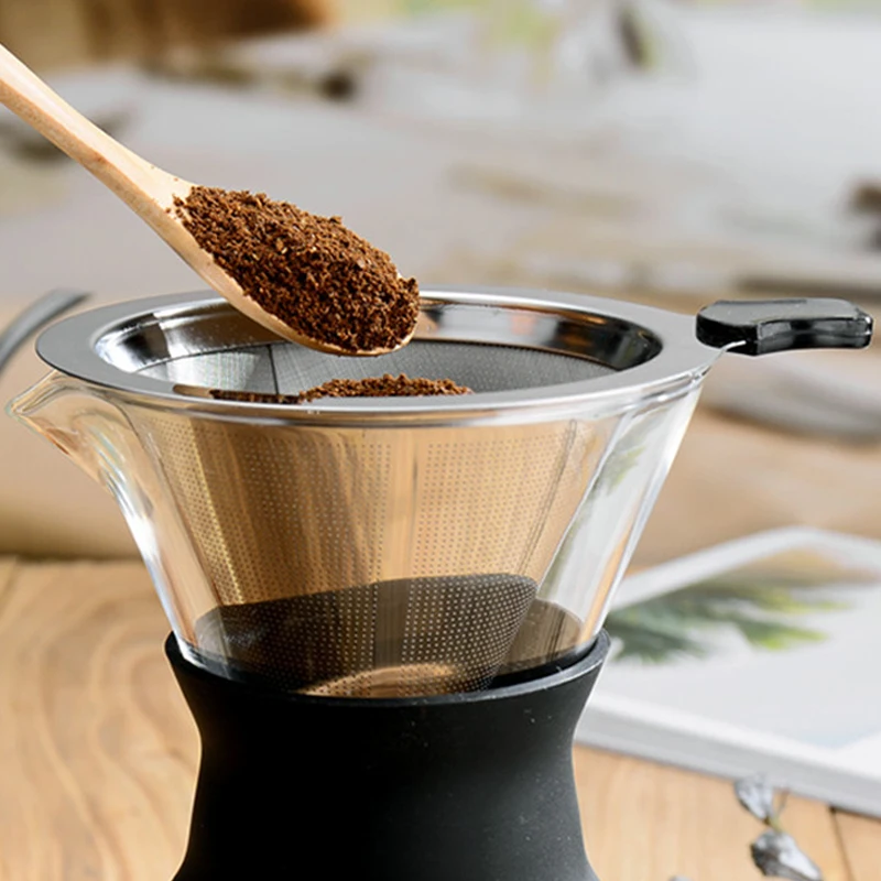 Pour Over Coffee Filter Metal Dual Mesh Coffee Filter Cone Stainless Steel Reusable Paperless Coffee Dripper Portable Coffeewar (12)