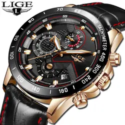 Relojes Hombre 2018 Новый LIGE Для мужчин s часы Топ Элитный бренд Модные золотые кварцевые часы Для мужчин кожа Военная Спорт Водонепроницаемый часы