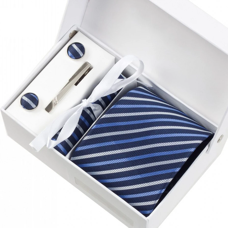 Высокое качество 2018 новый бренд Для мужчин 8 см галстуки роскошные наборы для запонки галстук Зажимы для галстука платок в полоску