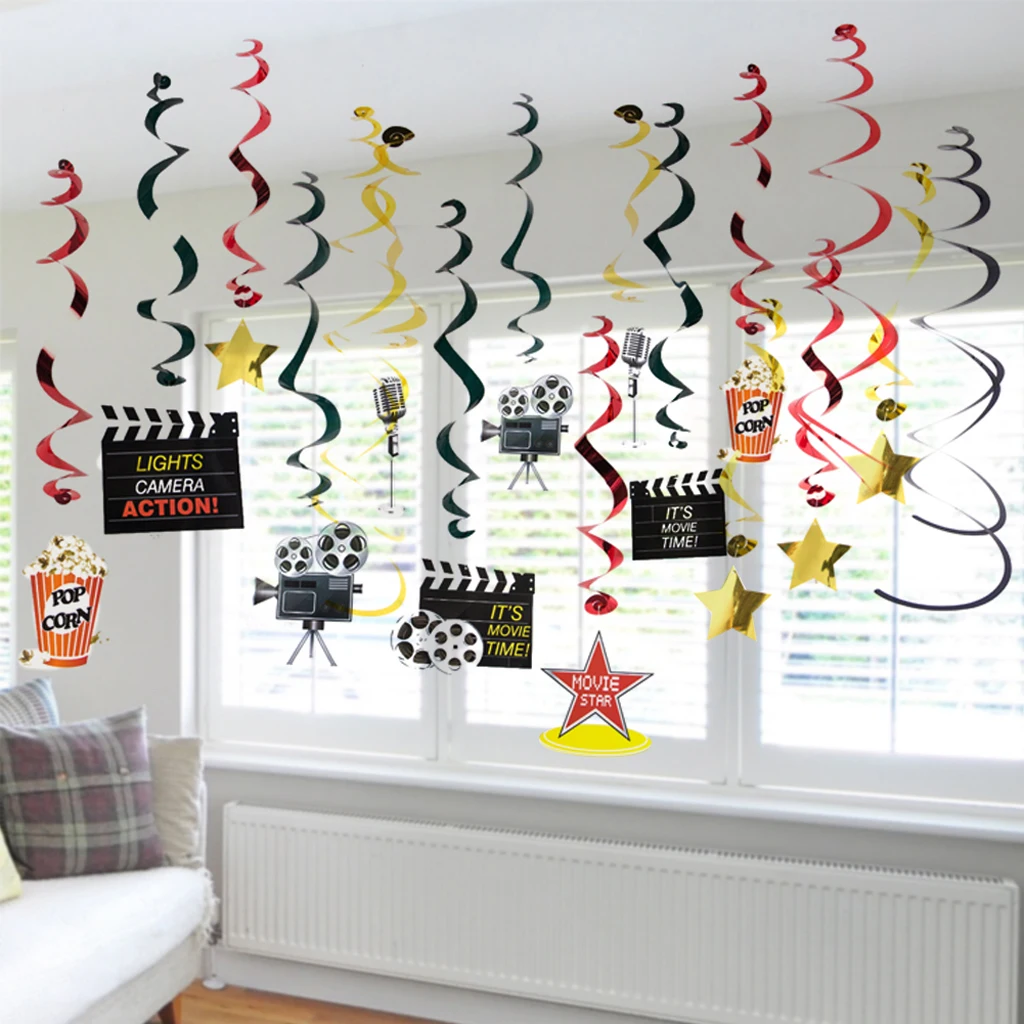 30x Movie Theme Cutouts Hanging Swirls Birthday Oscar Party Spiral Ornament