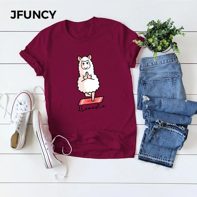 

JFUNCY 4XL 5XL Plus Size Casual Women T-Shirt Cotton Print Funny T Shirts Summer Short Sleeve O-Neck Cute Tee Shirt Tops