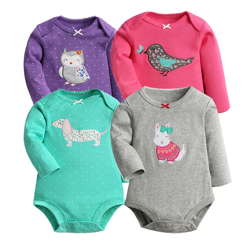 Детская одежда 4 предмета, детский хлопковый комбинезон с длинными рукавами для мальчиков и девочек возрастом от 6 до 24 месяцев, одежда с вышивкой для новорожденных
