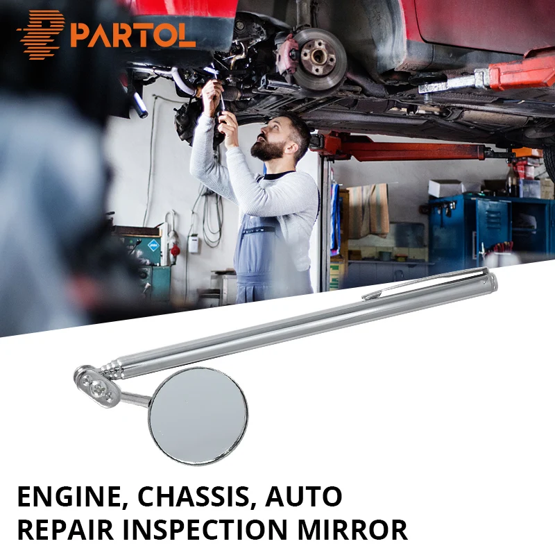 

Partol 18 to 60cm Swivel Maintenance Inspection Mirror Extending Telescopic Chassis Inspection Convex Mirror Lens Car Hand Tool