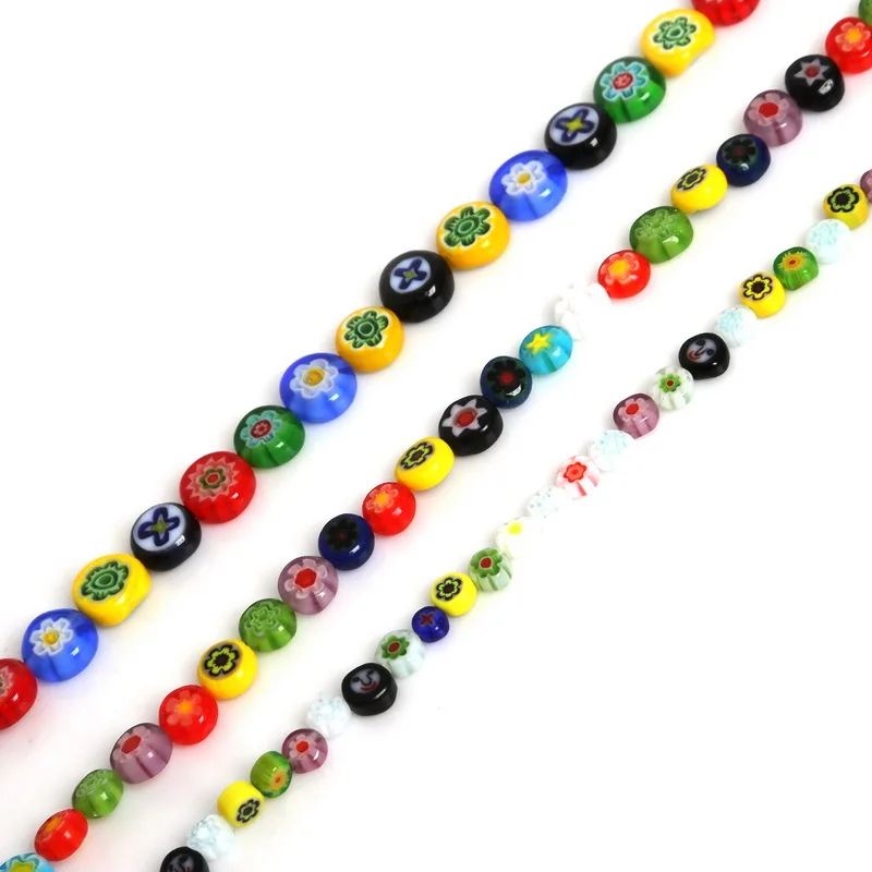 

free shipping 4mm/6mm/8mm Millefiori Flower Lampwork Glass Round Beads multicolour beads