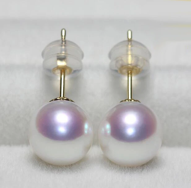 

free shipping luxury Noble jewelry charming pair 6.5-7 mm south sea white pearl earring 18 k yellow