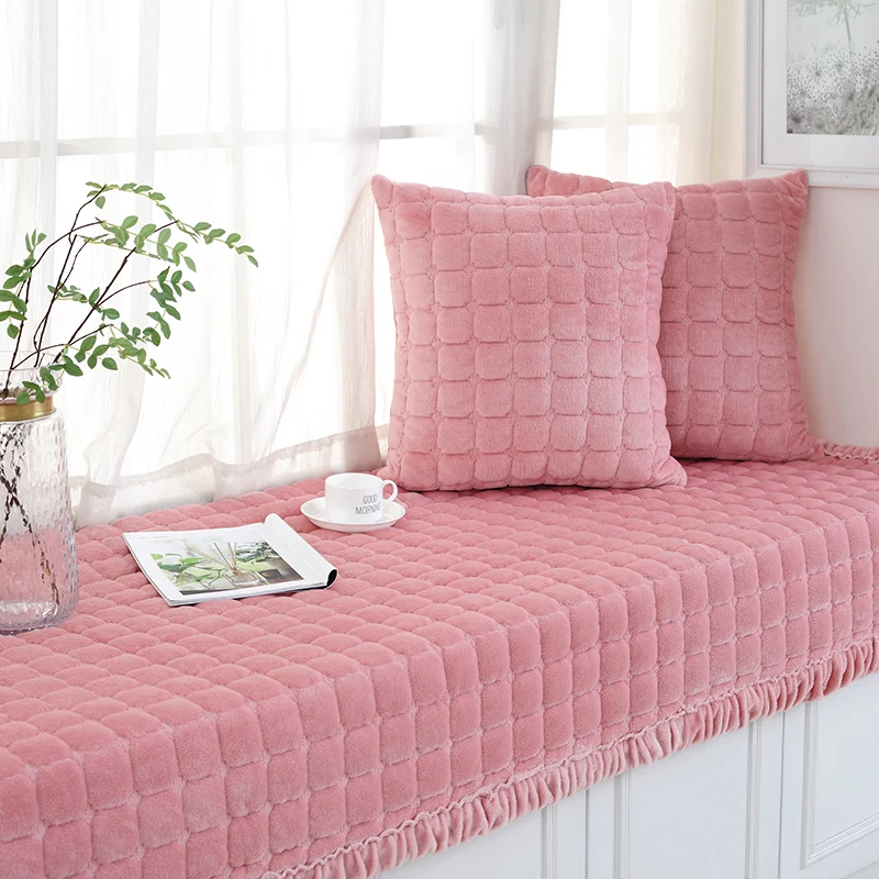 

1 Piece Sofa Towel Thick Plush Sofa Cushion Fabric Cushion Grey/Pink/Violet Solid Plaid Home Balcony Sofa Mat