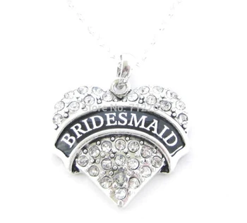 

BRIDESMAID 1*1 inch 100pcs big size hearts BRIDESMAID crystal heart pendant necklaces Family Jewelry Gift
