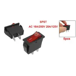5 шт. 2 Pin SPST красный неоновый светильник на/Off кулисный переключатель AC 16A/250 В 20A/125 В