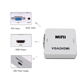 

5 Pcs VGA to HDMI Adapter Converter VGA Female to HDMI Female with Audio Port Use USB Cable for Power Supply