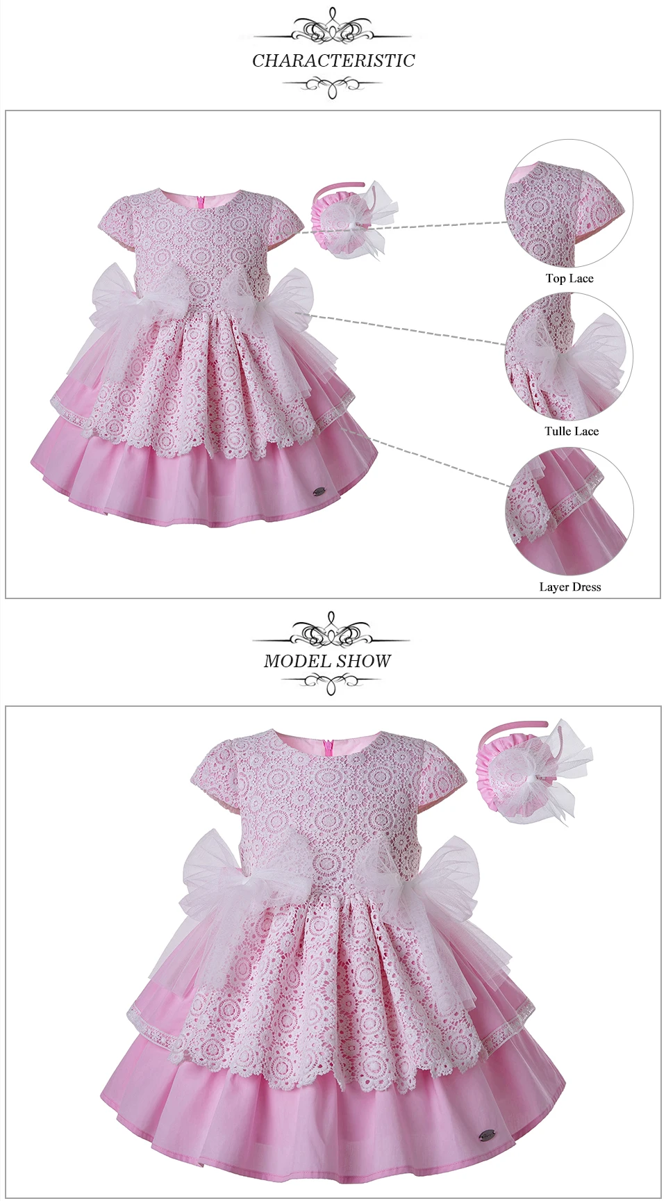 Pettigirl/розовое платье для девочек с белым многослойным кружевом и лентой для волос; летнее платье для девочек; Эксклюзивная детская одежда; G-DMGD203-32
