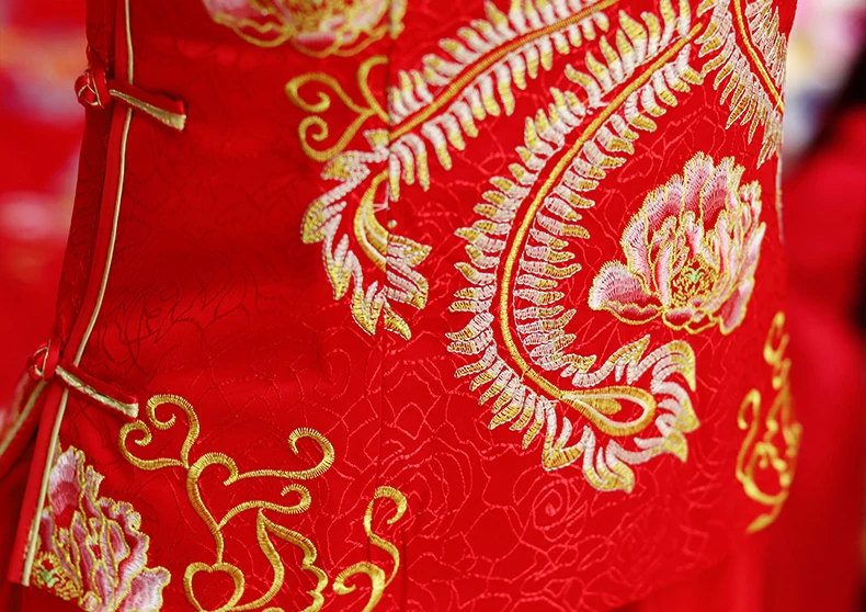 Китайский стиль невесты вышивка cheongsam свадебной церемонии платья костюм вечернее платье show Одежда Тонкий феникс Qipao