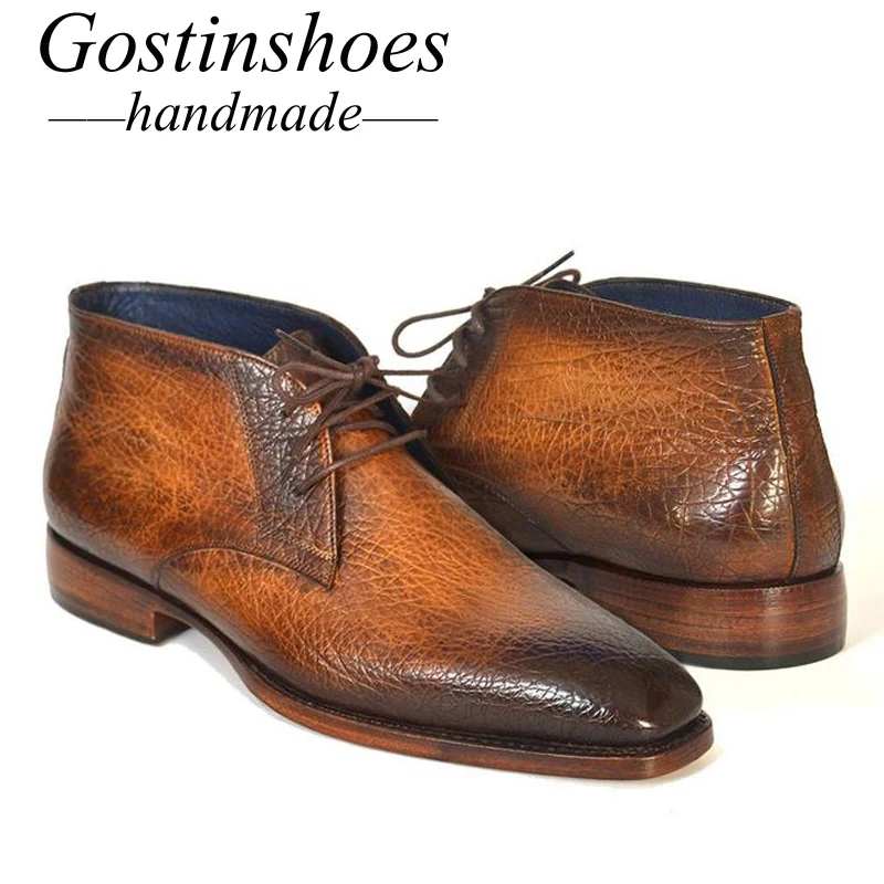 GOSTINSHOES/коричневые рабочие ботинки ручной работы Goodyear из натуральной кожи; мужские ботинки на резиновой подошве со шнуровкой; SCT37