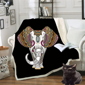 

Mandala Indian Style Blanket for Kids Adult Elephant Printed Microfiber Plush Warm Thick Throw on Bed Sofa Plane Travel Blankets