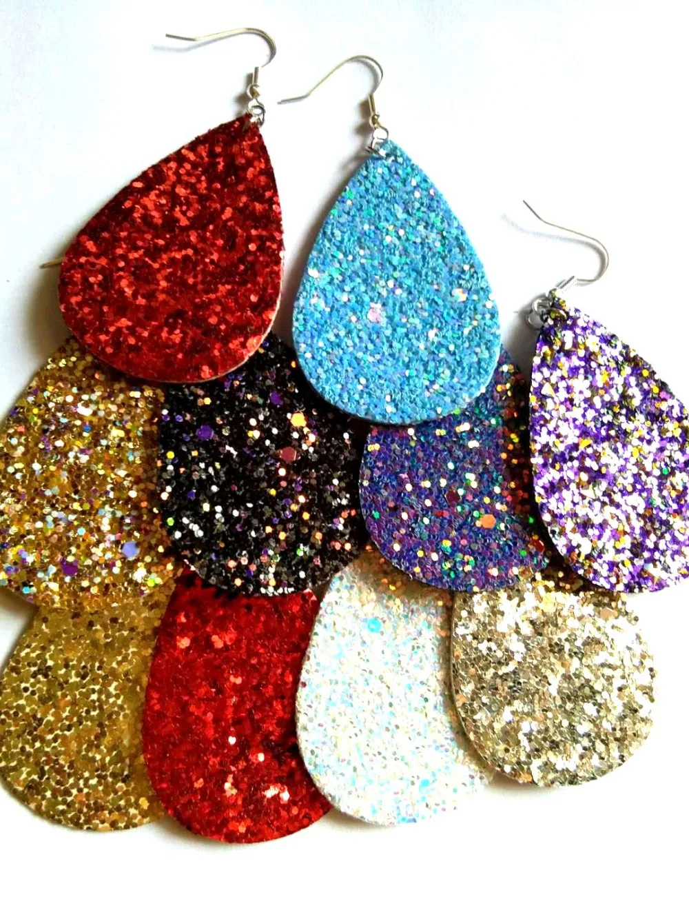 

New Teardrop Faux PU Leather Earrings Sequins Looking more than 20colors Various Water Drop Earrings