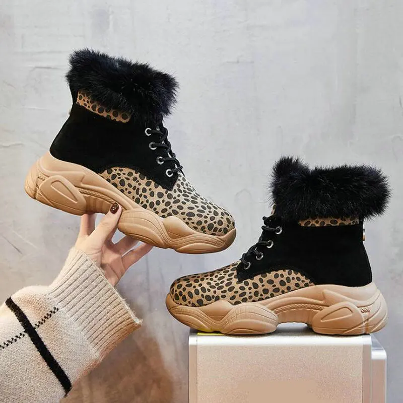 Goede 2019 Fashion Top Kwaliteit Vrouwen korte Enkellaarsjes dikke bodem korte Echt leer Platform Luipaard Print Martins Laarzen LG 97