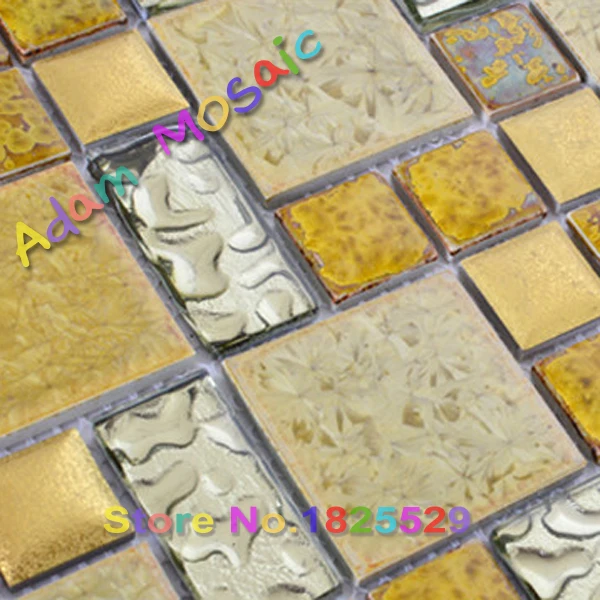 Gold Ceramic Tile Fireplace Wall Art Sheet Golden Glass Tiles
