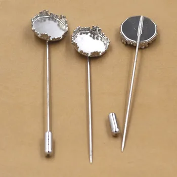 

Brooch Lapel Pin with Stopper 15mm Round Crown Bezel Cabochon Blank Setting Base Shawl Cape Scarf Findings Wedding Hat Pins