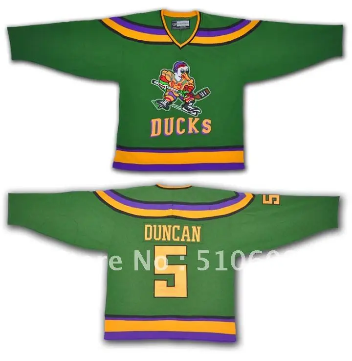 Tammy Duncan 5 Mighty Ducks Movie Hockey Jerseys Stitch Sewn Green Mix