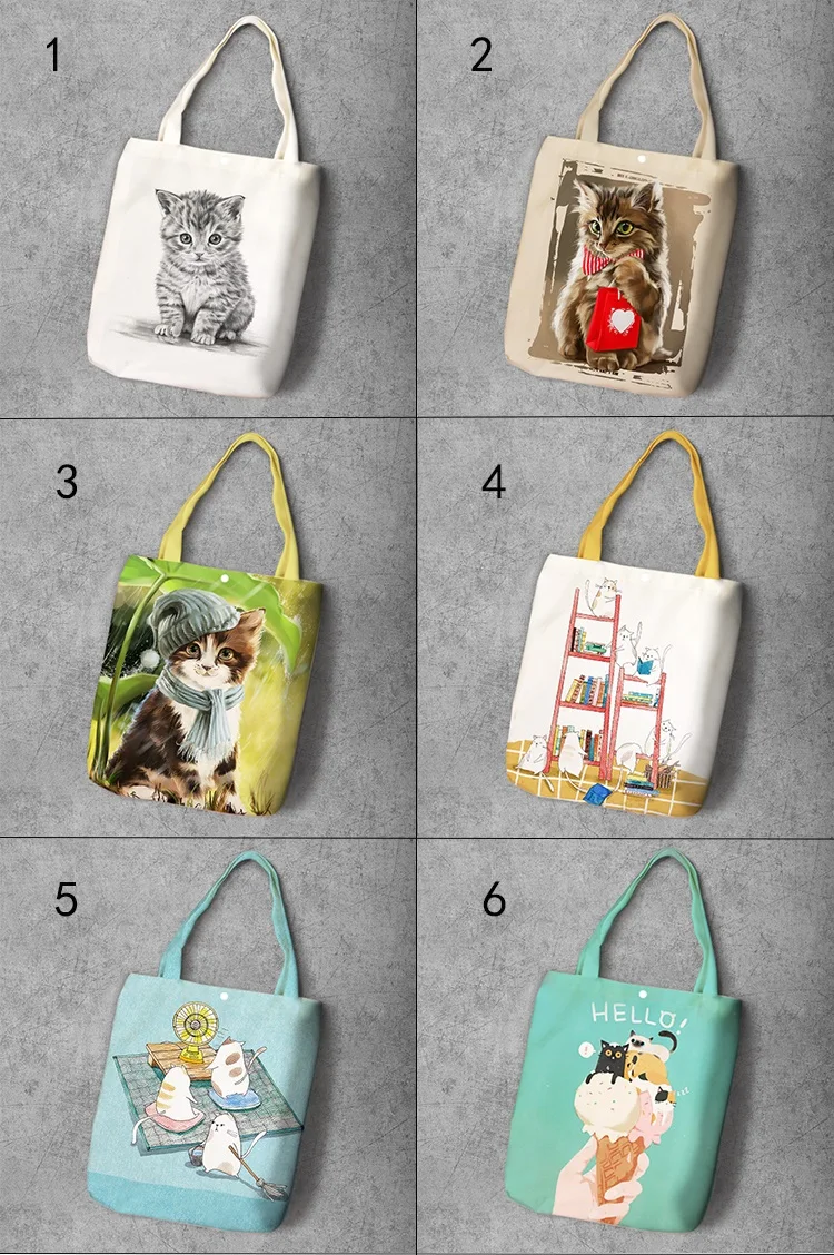 Neko Atsume Парусиновая Сумка тоут с принтом кота из мультфильма большая