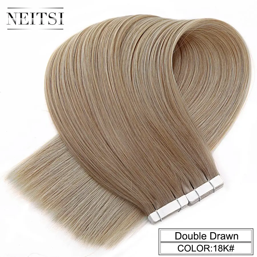 Neitsi Remy, человеческие волосы для наращивания на ленте, двойные прямые волосы для наращивания, кожный Уток 1" 20" 2" 20 шт. 40 шт. на выбор - Цвет: 18K