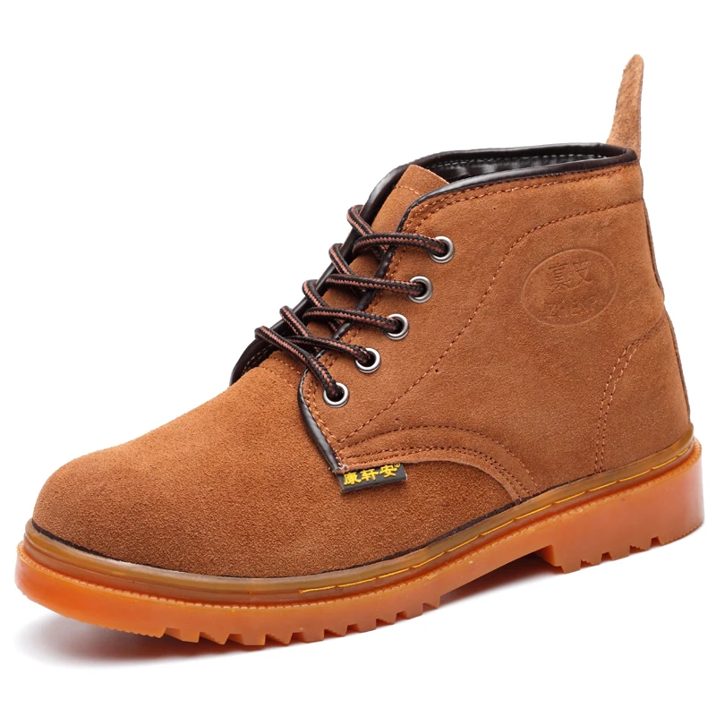 

men leisure large size steel toe caps working safety shoes outdoor cow suede leather tooling security ankle boots worker zapatos