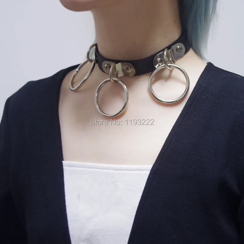 Ожерелье чокер из натуральной кожи с круглым металлическим кольцом|choker red|choker