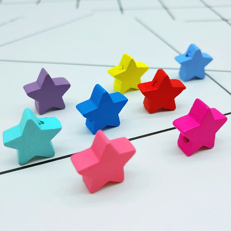 

100pcs/lot Natural Strand Wood Beads 15mm Colorful Star Spacer Fit Children Puzzle Making Bracelet Charms DIY Women Jewelry
