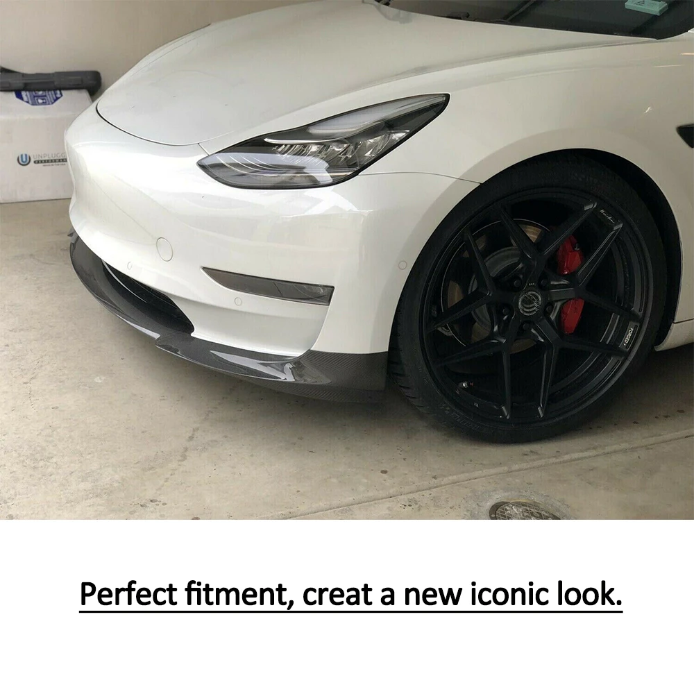 Автомобильный передний бампер спойлер для Tesla Model 3 Base Sedan 4 Door Long Range Gloss / Matte Carbon