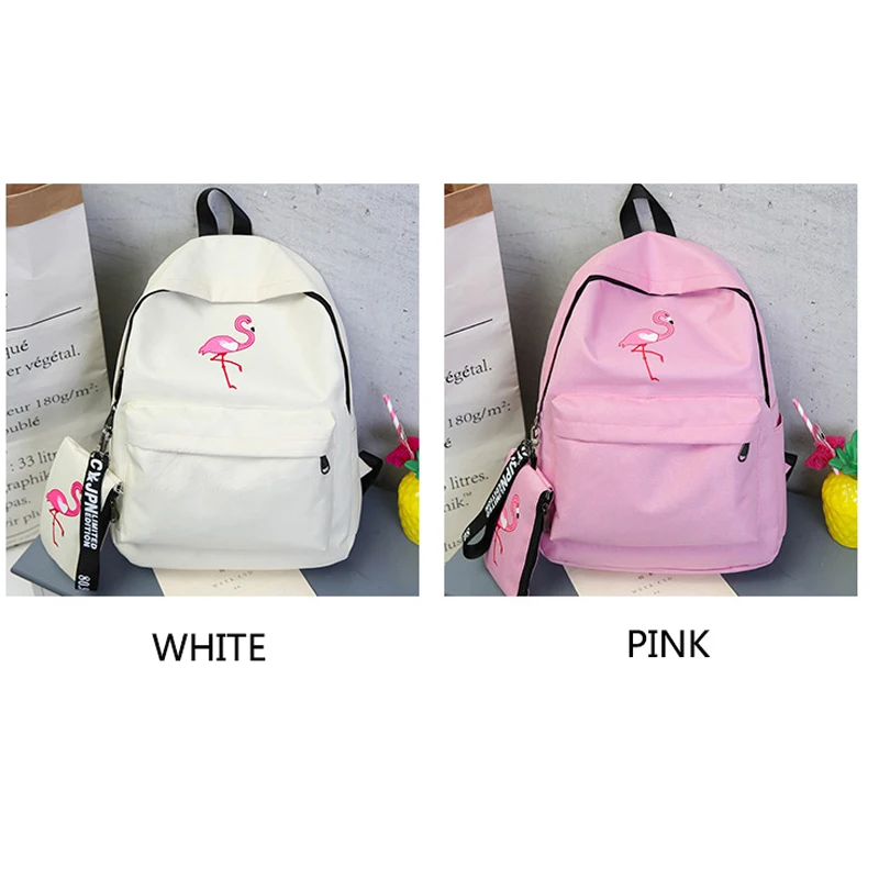 Harajuku school bag female Korean version of ulzzang high school students flamingo print campus college wind canvas backpack