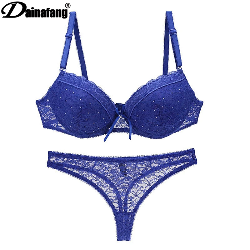 

Novelty 2019 Lace Drill Bra Set Women Plus Size For Female Sexy Thong Set And Push Up Underwear Bra Set34 36 38 40 free delivery