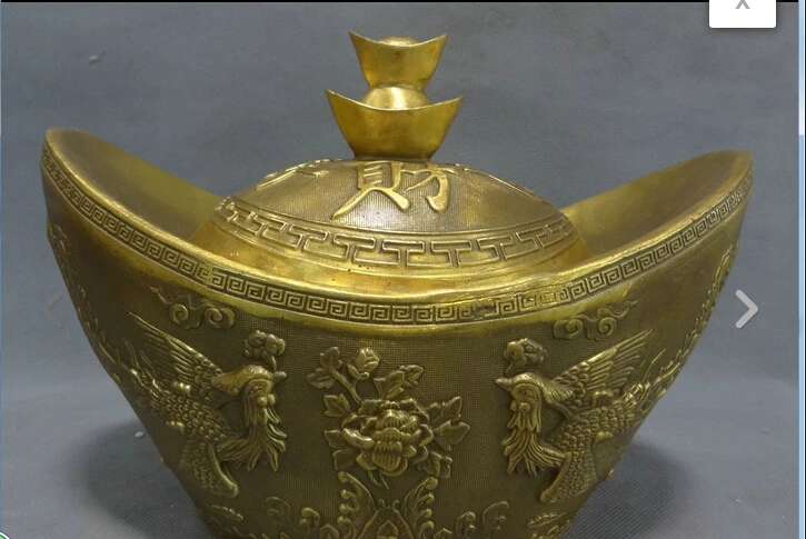 564++10&quot Folk Chinese Pure Brass Buddhist Dragon Phoenix Statue Wealth YuanBao Box | Дом и сад