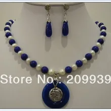 Ювелирные изделия Белый жемчуг из голубого нефрита серьги подвеска ожерелье ювелирные изделия