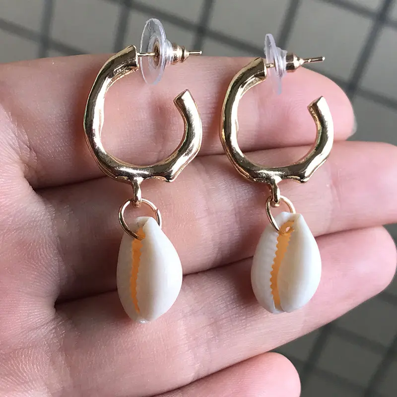 Женские серьги в виде ракушек Cowrie золотистые висячие с ракушками вечерние на