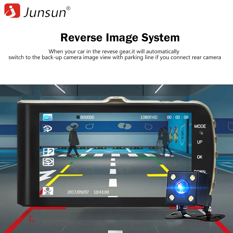 Junsun SD410 Автомобильные видеорегистраторы Камера 4 &quotДвойной объектив 1080 P видео